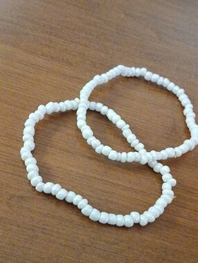 White Seed Bead Stretch Bracelet Duo